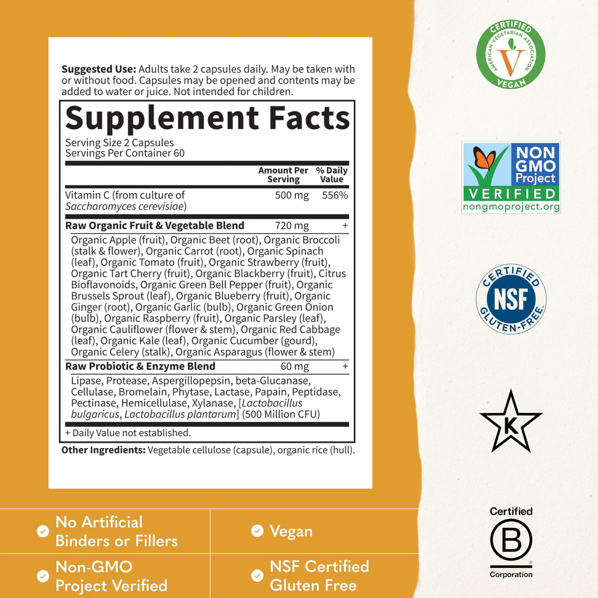 Garden of Life Vitamine Code Vitamine C 120 capsules, vue de côté