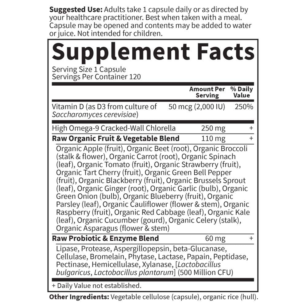 Garden of Life Vitamine D3 2000 UI capsules avec chlorella verte