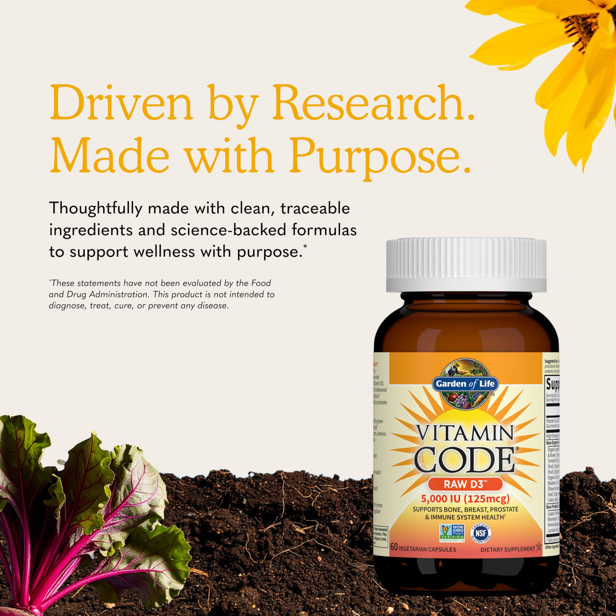 Garden of Life Vitamine D3 5000 IU 60 Capsules Végétariennes, emballage