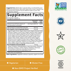 Garden of Life Vitamine D3 5000 IU 60 Capsules Végétariennes, étiquette des ingrédients