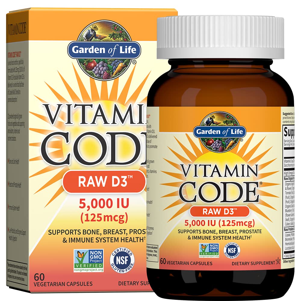 Garden of Life Vitamine D3 5000 IU 60 Capsules Végétariennes, vue avant