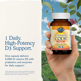 Garden of Life Vitamine D3 5000 IU 60 Capsules Végétariennes, vue latérale