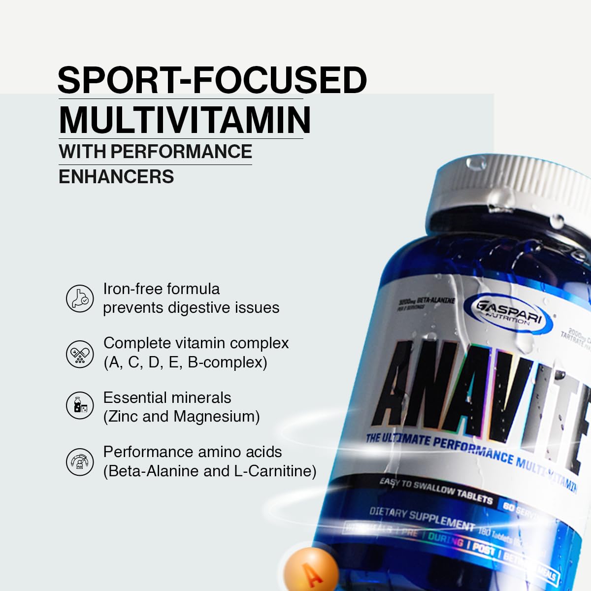 Gaspari Nutrition Anavite comprimés sur une table