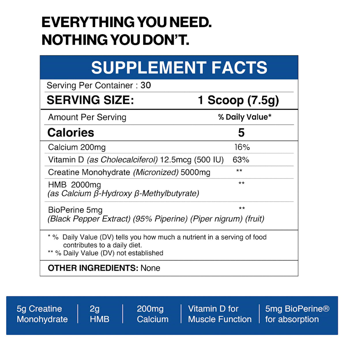 Gaspari Nutrition Créatine HMB 299g arrière avec informations nutritionnelles