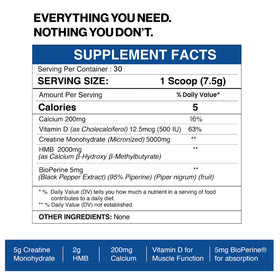 Gaspari Nutrition Créatine HMB 299g arrière avec informations nutritionnelles