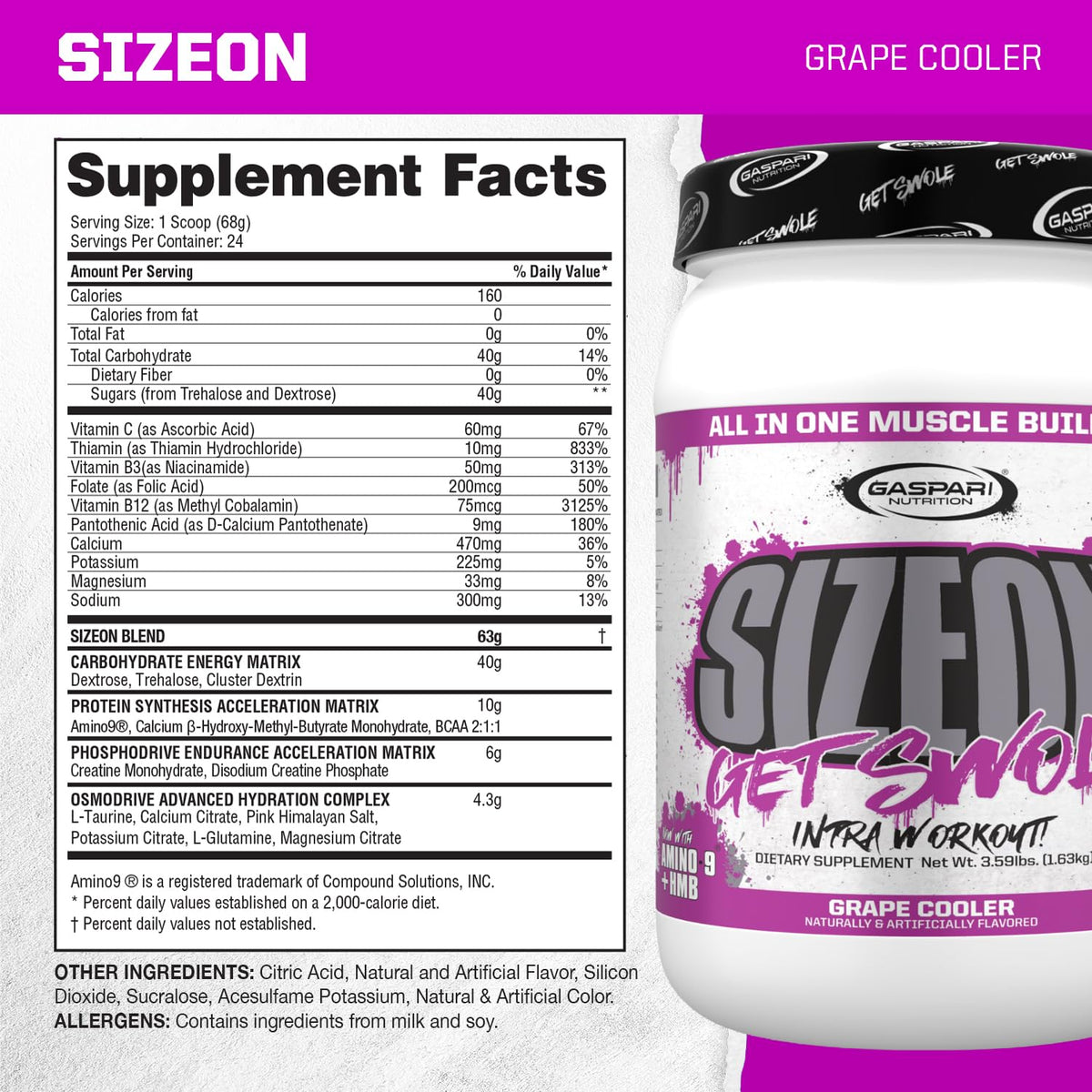 Gaspari Nutrition SizeOn Intra Workout 1801g dos de l'emballage