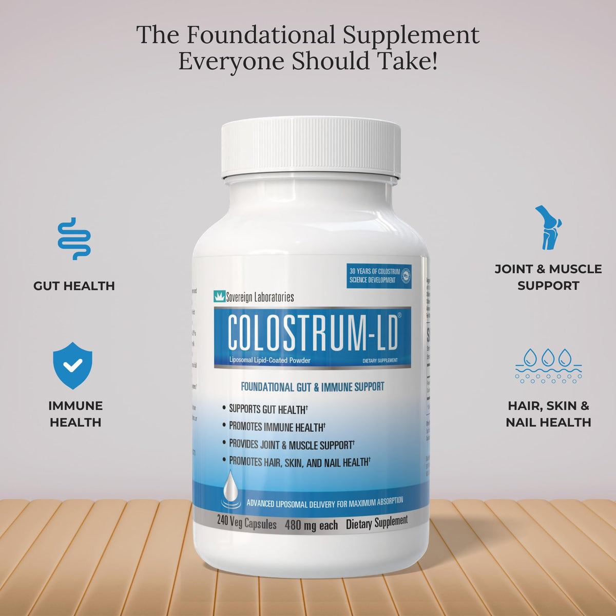 GastroDefense Colostrum-LD gélules sur une table