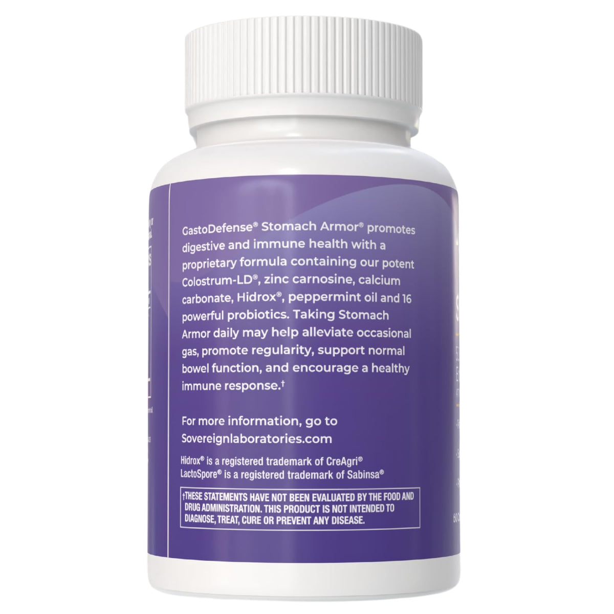 GastroDefense Stomach Armor capsules sur une surface blanche