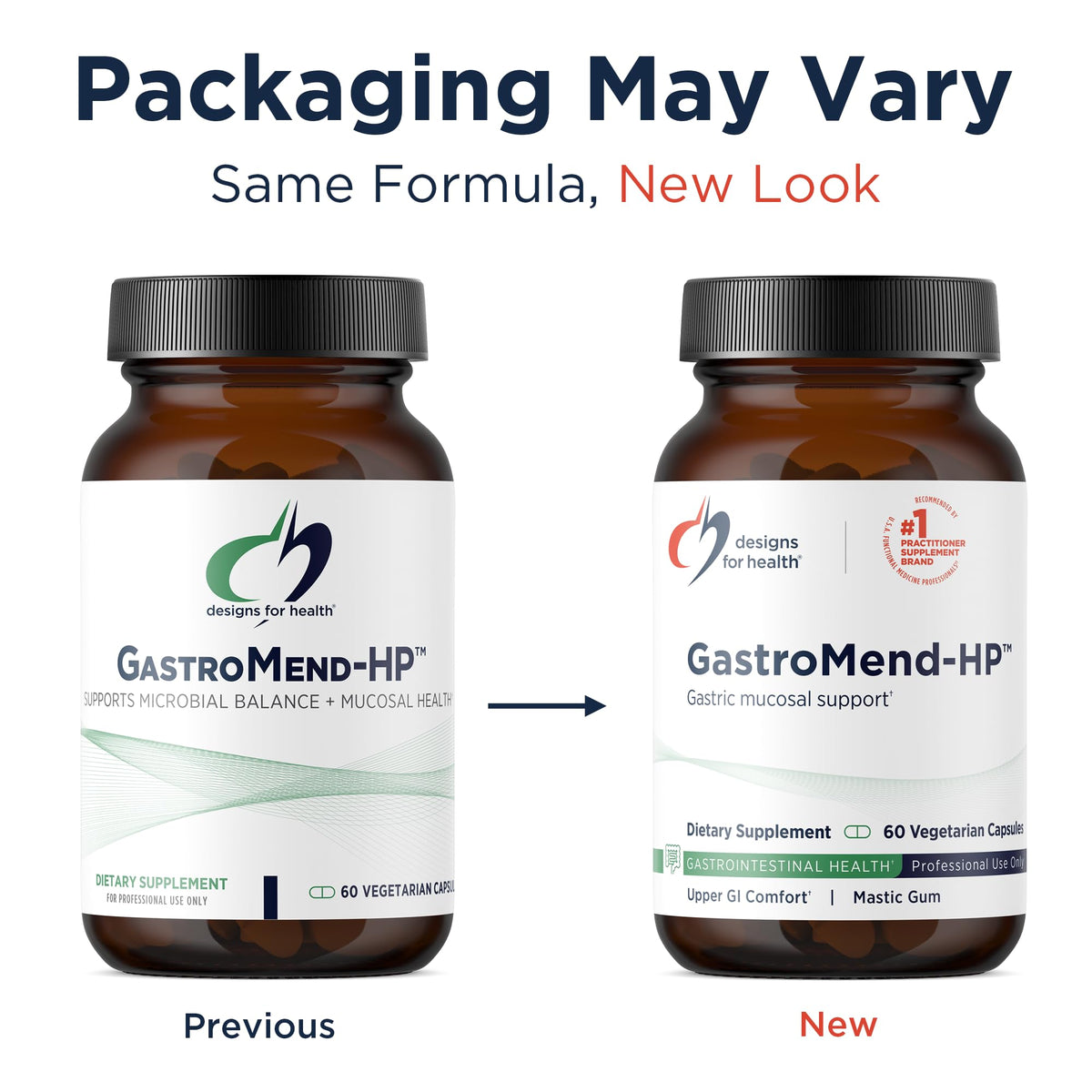 GastroMend HP de Designs for Health, vue de côté du flacon