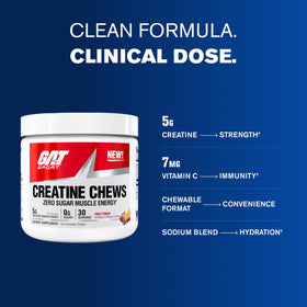 GAT SPORT CREATINE Chews Fruit Punch tablettes à mâcher sur une table