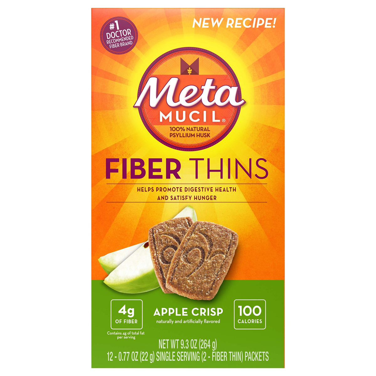 Gaufrettes de Fibre Multi-grains Metamucil goût pomme, paquet de 24 unités