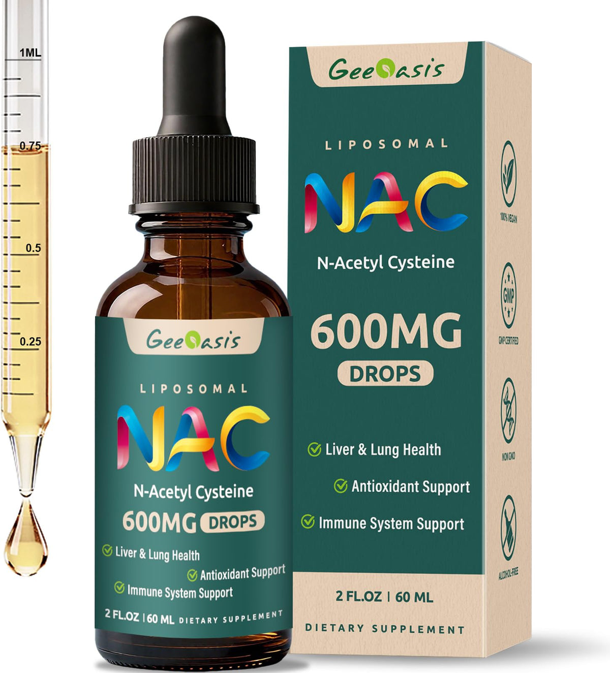 Geeoasis Complément Alimentaire Liquide NAC 600 mg 60 ml - vue avant