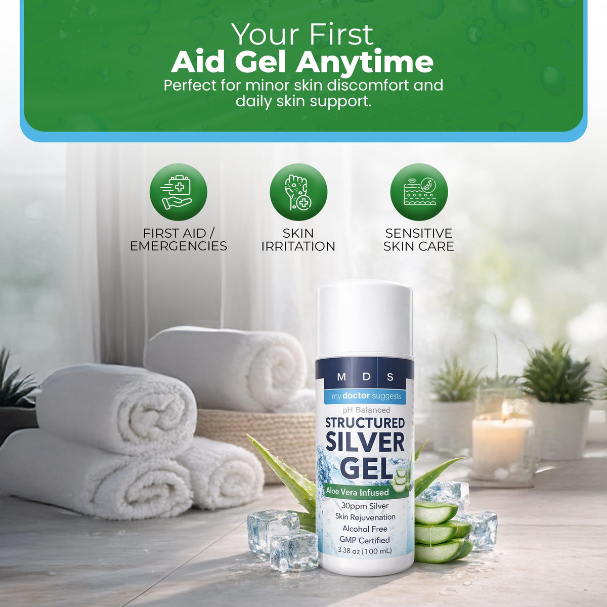 Gel argent colloïdal en application sur une peau irritée