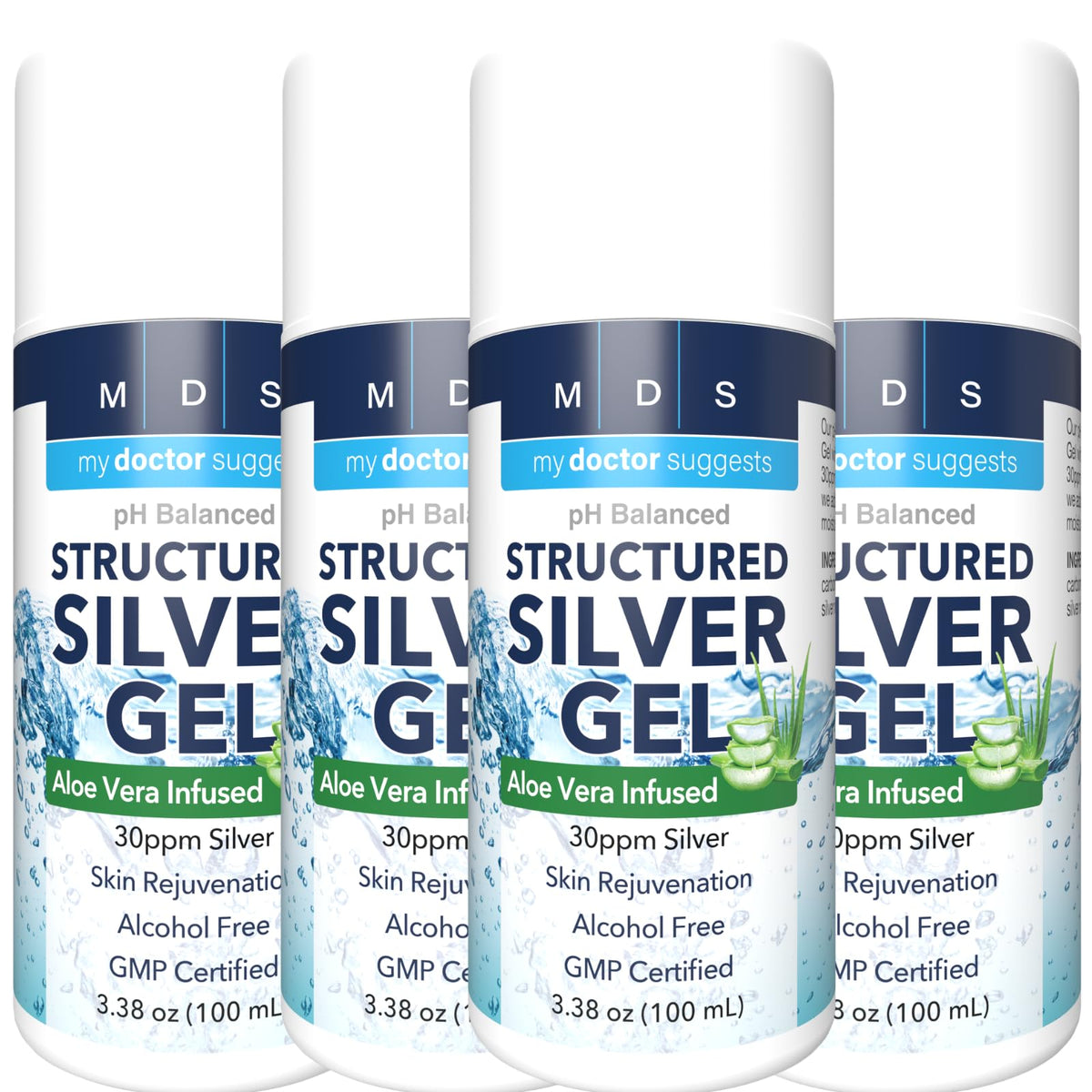 Gel argent colloïdal renforcé 30ppm avec aloe vera, vue de face