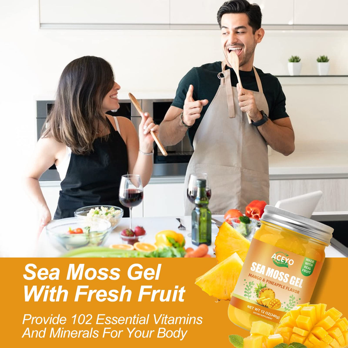 Gel d'algue marine ACEYO 12 OZ avec cuillère en bois