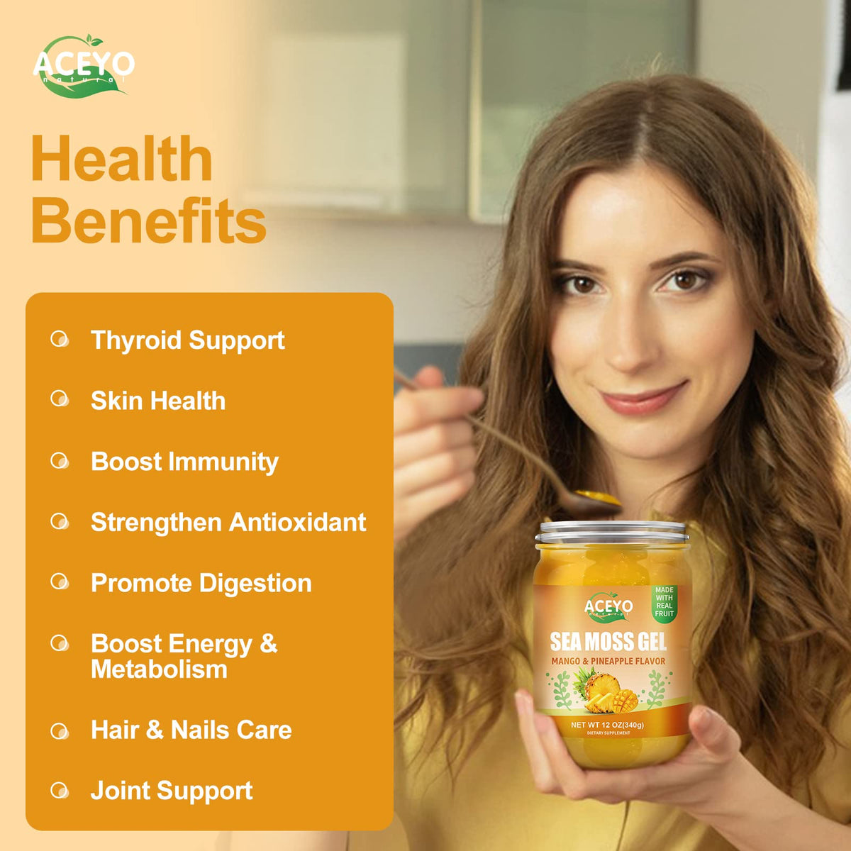 Gel d'algue marine ACEYO 12 OZ en préparation de smoothie