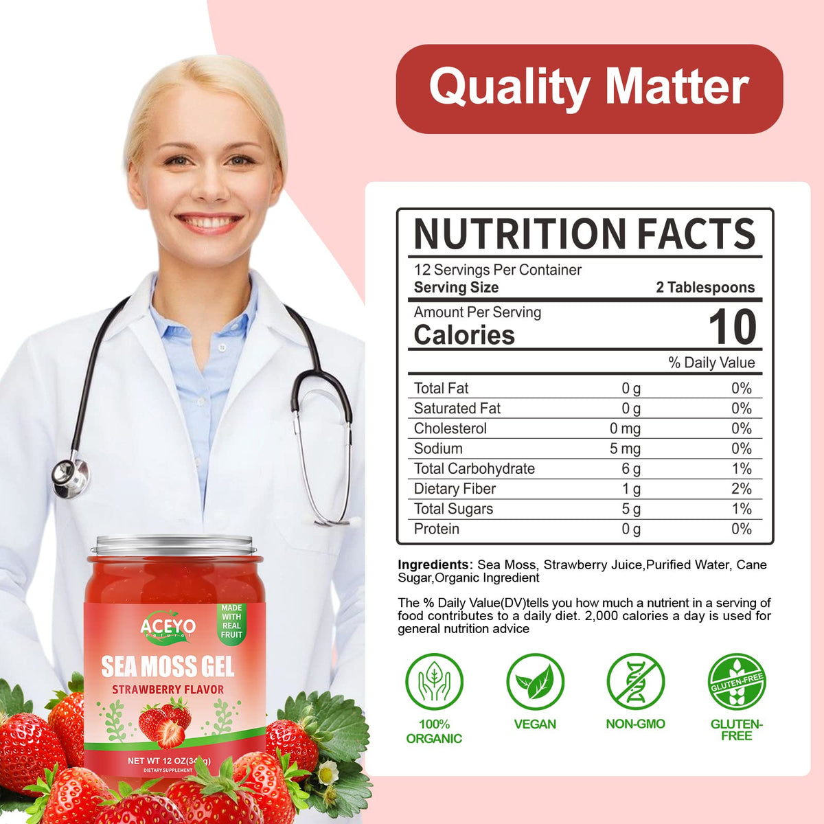 Gel d'Algue Marine ACEYO dans un smoothie avec fraises