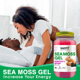Gel d'Algue Marine Or MAX FIT 24 oz sur une table avec des fruits