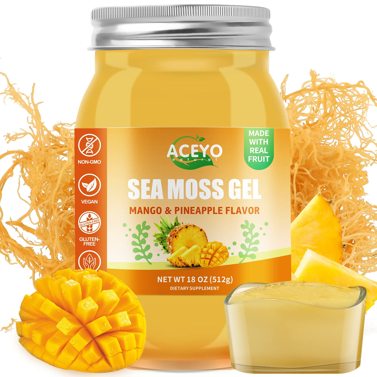 Gel d'Algues Marines ACEYO 18 oz saveur mangue-ananas vue avant