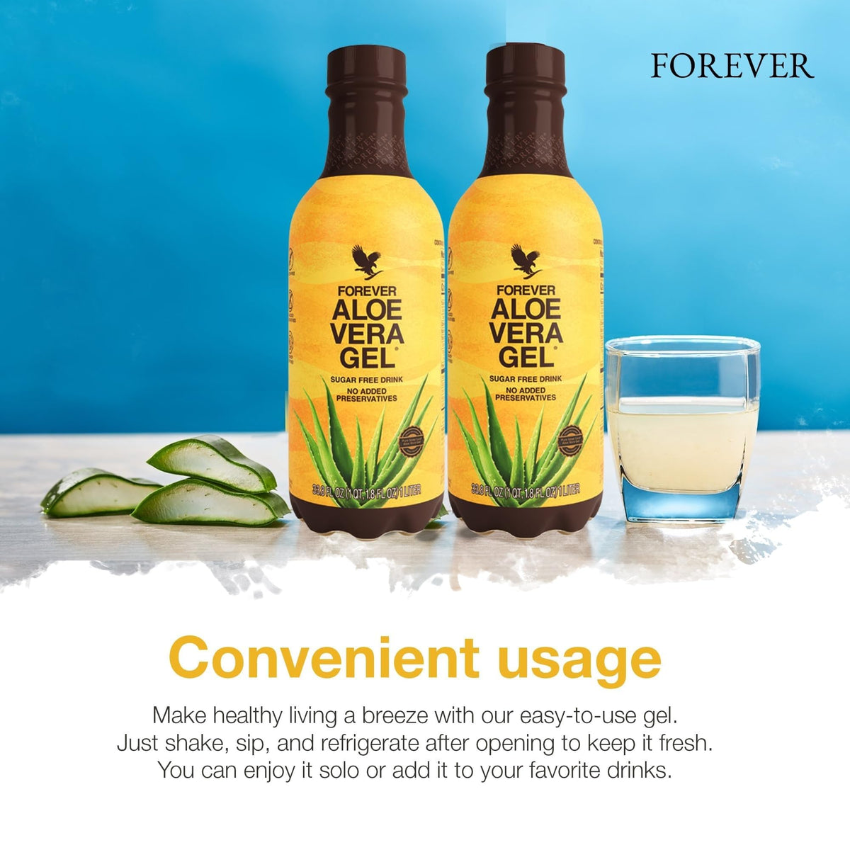 Gel d'aloe vera Forever Living sur une table
