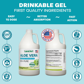 Gel d'Aloe Vera Land Art 1,89 L, présentation sur une table