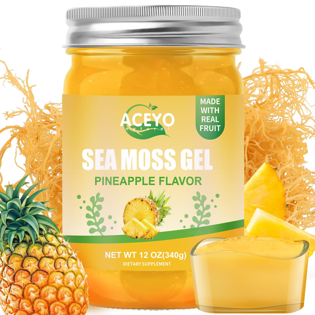 Gel de mousse de mer ACEYO 12 OZ saveur ananas vue de face