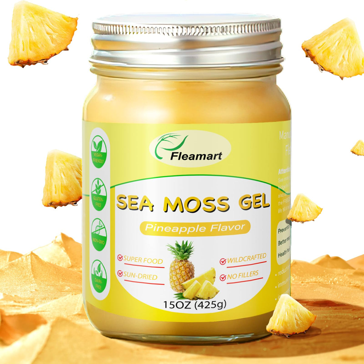Gel de Mousse de Mer Fleamart 15OZ au Goût Ananas, vue de face