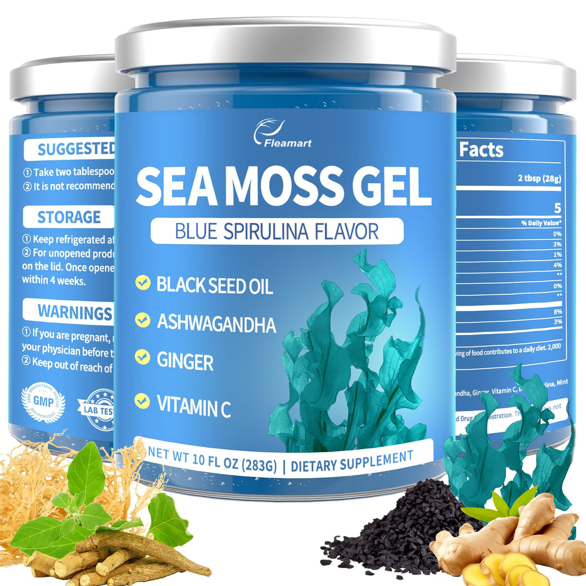 Gel de mousse de mer Fleamart au goût de spiruline bleue, vue avant