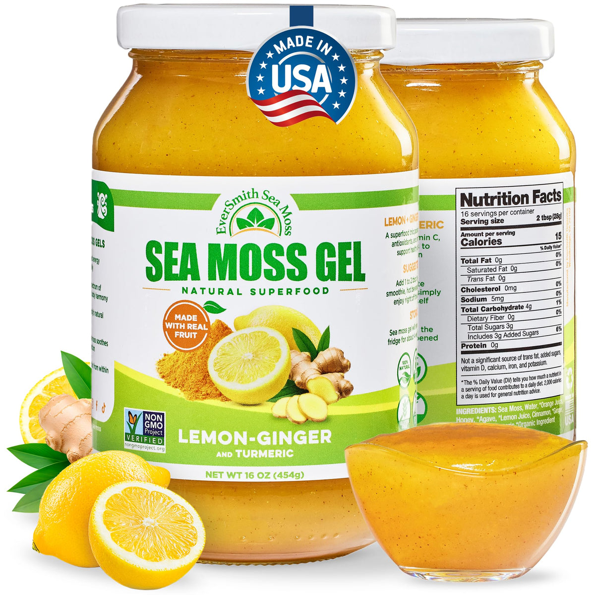 Gel de Mousse de Mer Irlandais EverSmith Organics au Citron et Gingembre, 748g, vue de face