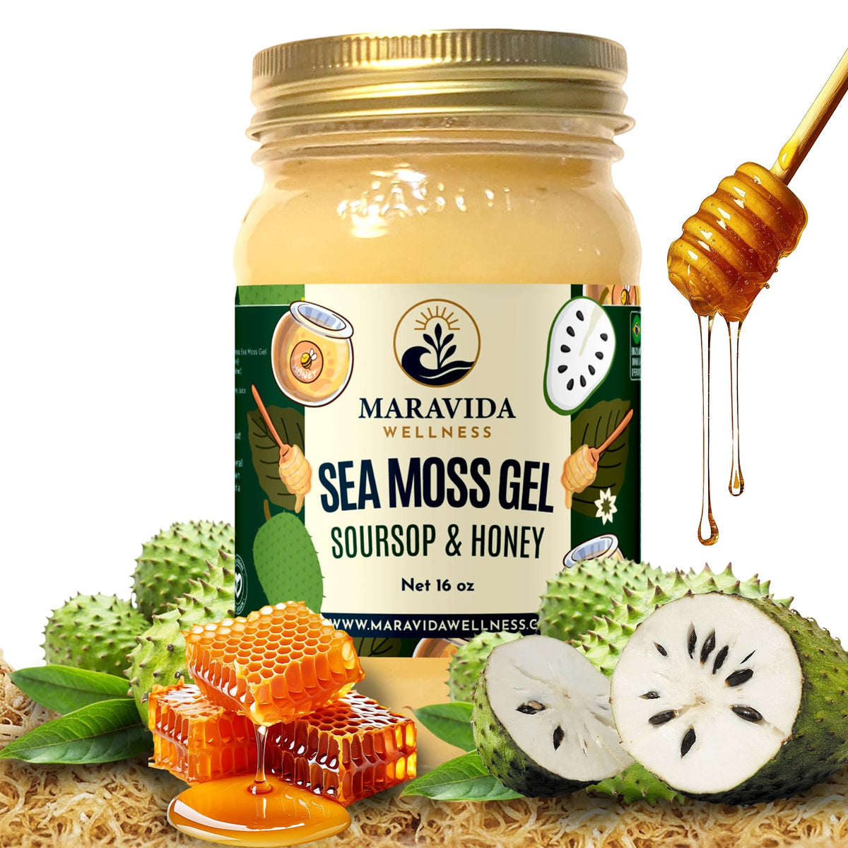 Gel de mousse de mer Maravida Wellness 16 oz avec soursop et miel