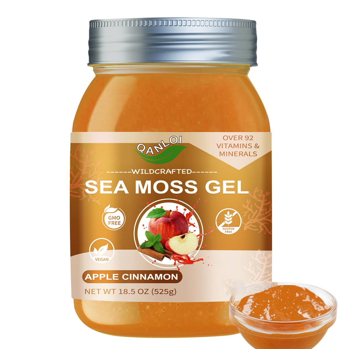 Gel de mousse de mer QANLOI 18,5 OZ saveur pomme cannelle vue de face