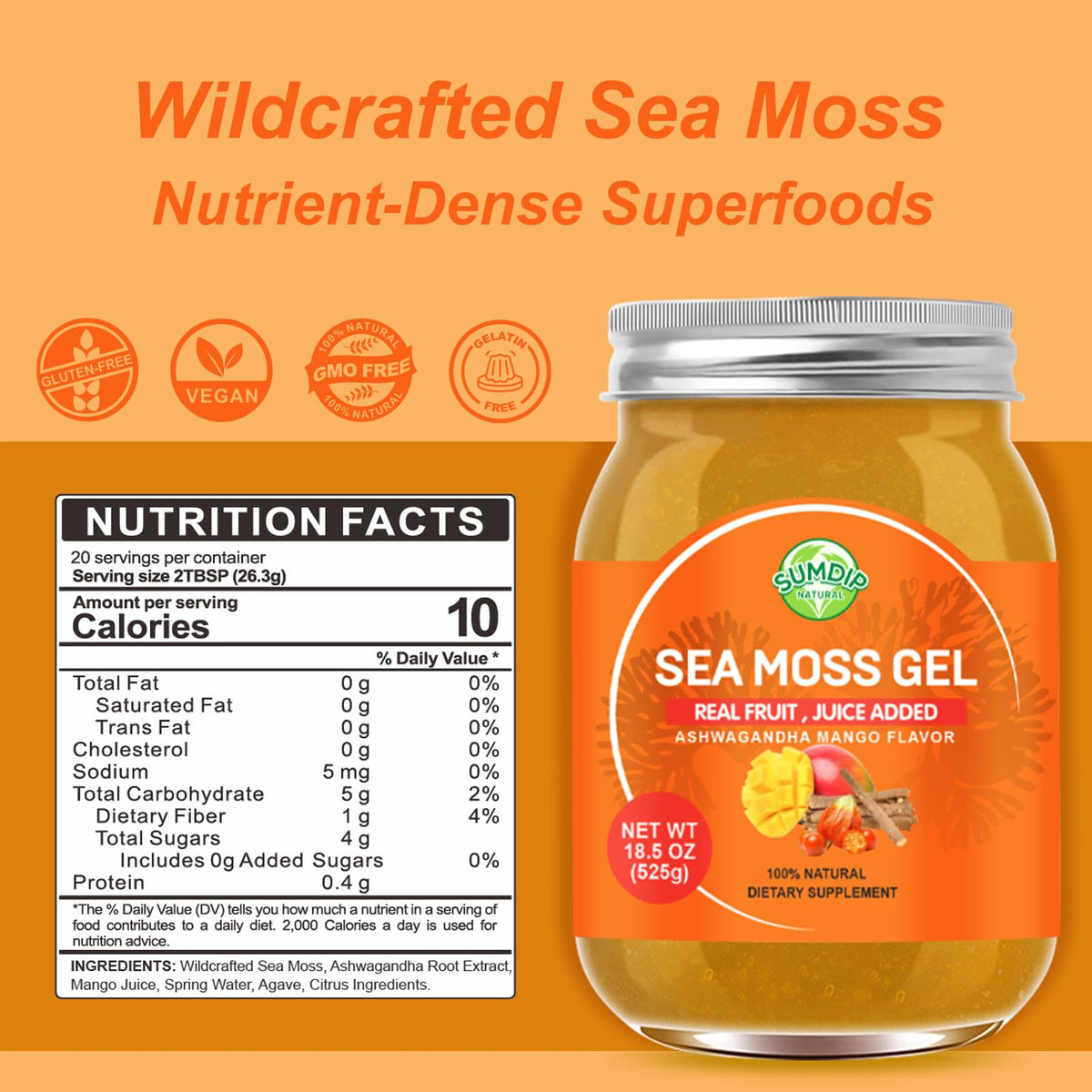 Gel de Mousse de Mer SumDIP, étiquette et informations nutritionnelles