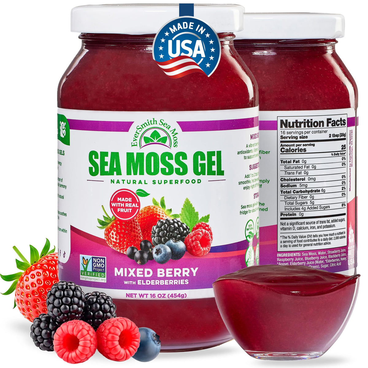 Gel de Mousse Marine Irlandais EverSmith Organics 16 oz avec fruits rouges
