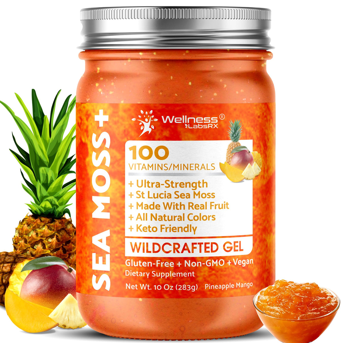 Gel de mousse marine irlandaise WELLNESS LABSRX au goût de Pomme Ananas, vue avant
