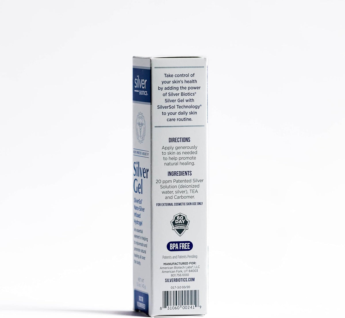 Gel de Silicium Colloïdal 20 PPM American Biotech Labs 1,5 oz côté