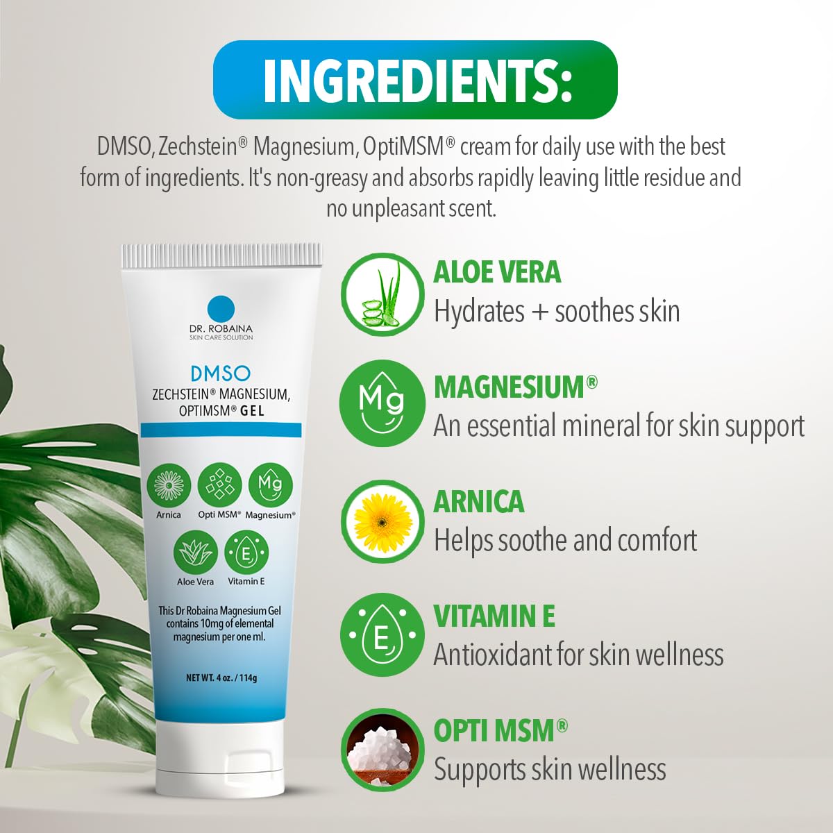 Gel DMSO Dr. Robaina, texture légère sur un fond neutre