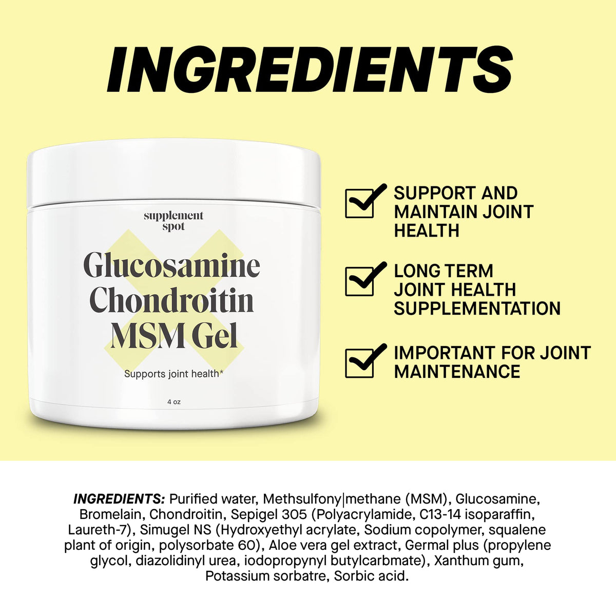 Gel glucosamine chondroïtine MSM avec une cuillère doseuse à côté