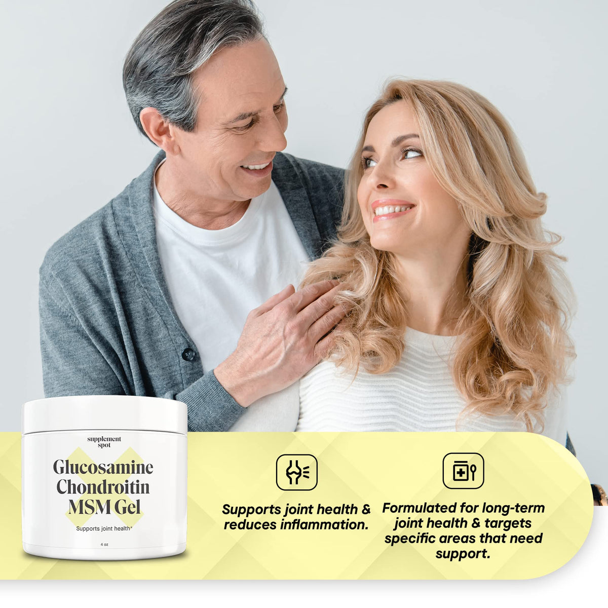 Gel glucosamine chondroïtine MSM ouvert avec une petite quantité sur la main