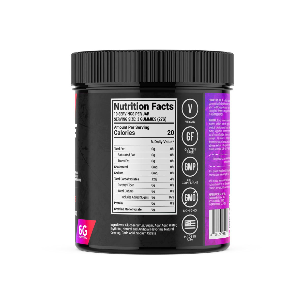 Gélifié de créatine monohydrate Bounce Pro avec saveur Baie