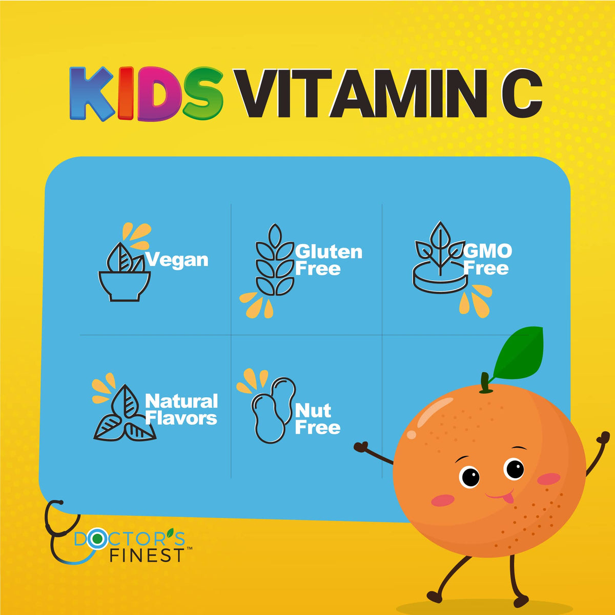 Gélifiés à la vitamine C Doctors Orders, détail du goût orange sur l'emballage