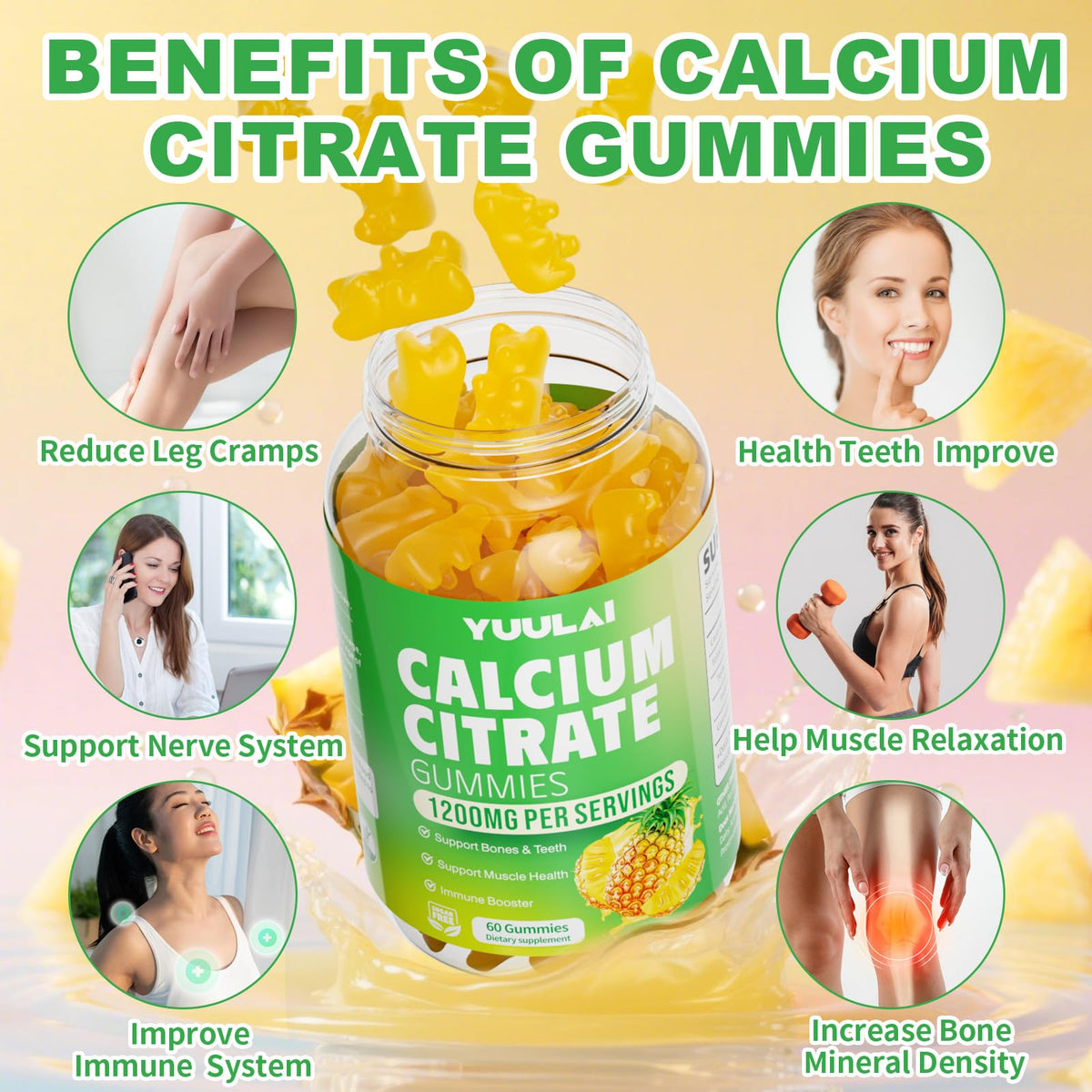 Gélifiés au calcium citrate YUULAI sur fond blanc