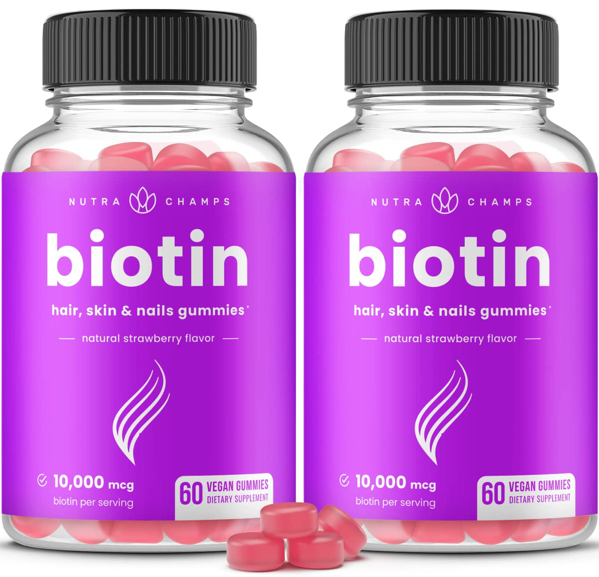 Gélifiés biotine NutraChamps 10 000 mcg, vue avant du produit