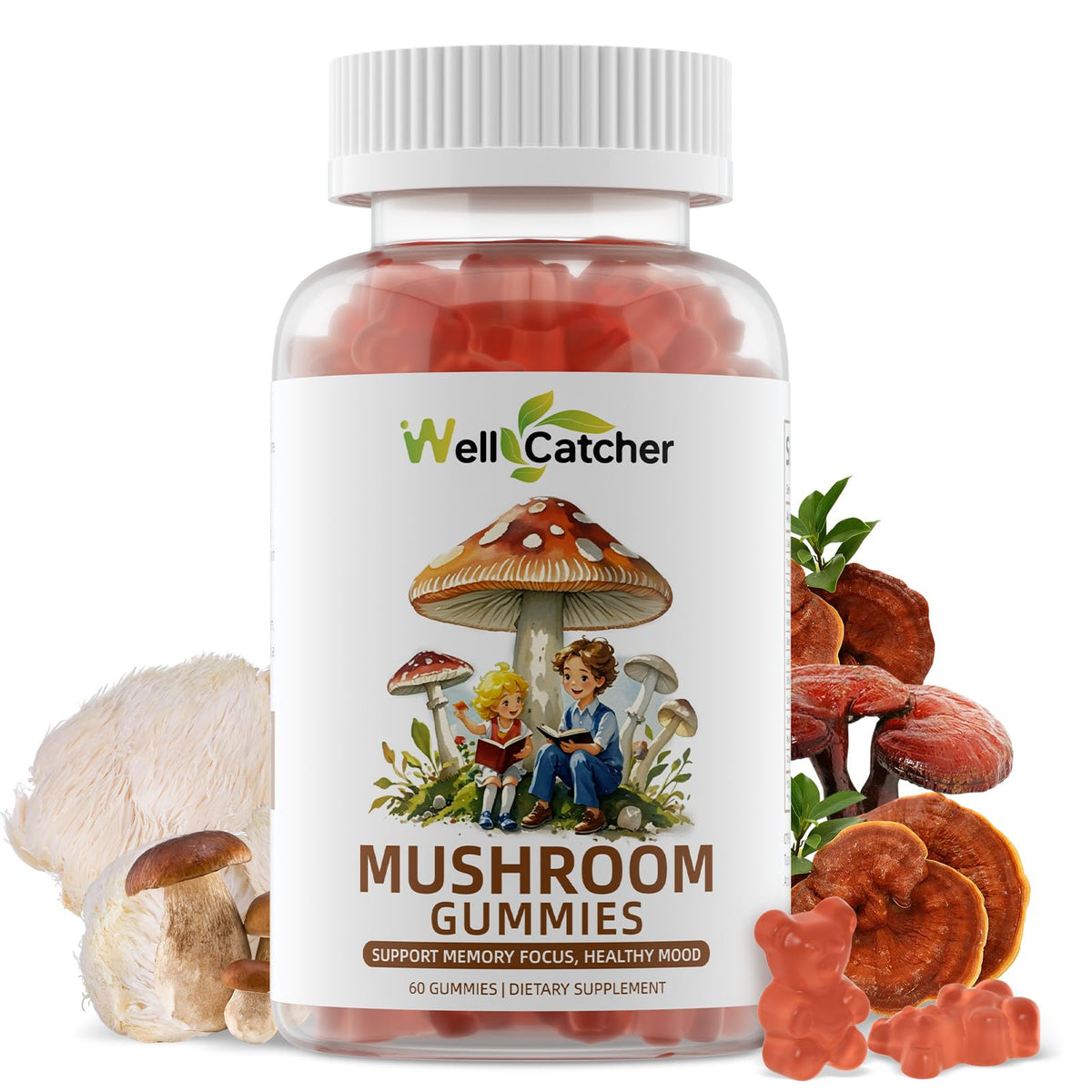 Gélifiés Champignons Wellcatcher 60CT vue avant avec emballage