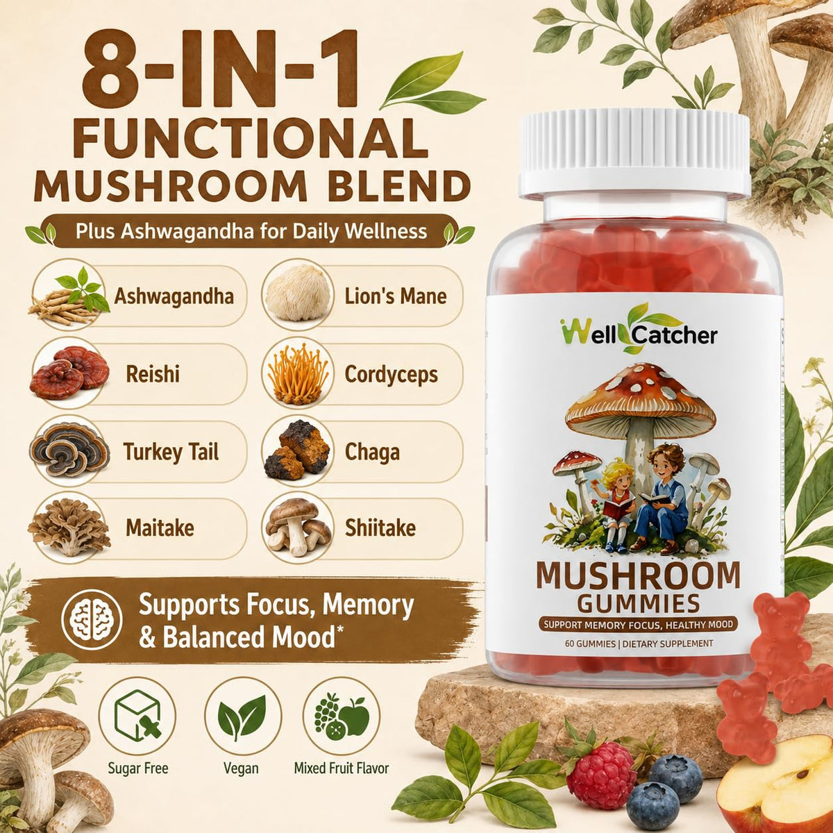 Gélifiés Champignons Wellcatcher avec fruits mélangés