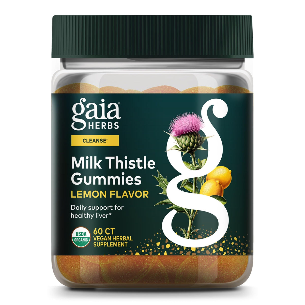 Gélifiés Chardon-Marie Gaia Herbs, vue avant, contenant 60 gélifiés