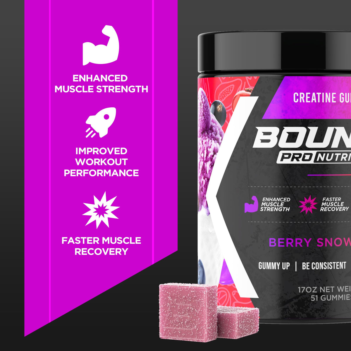 Gélifiés de créatine Bounce Pro sur une table