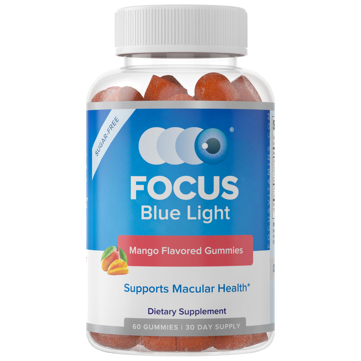 Gélifiés de lumière bleue Focus Vision goût mangue, emballage avant