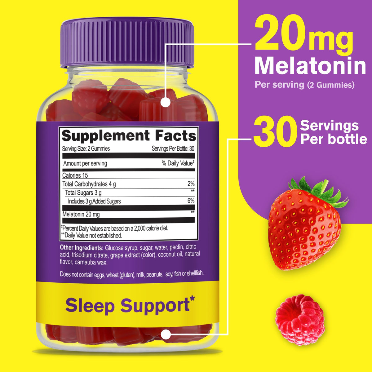 Gélifiés de mélatonine WellYeah 20mg, paquet arrière