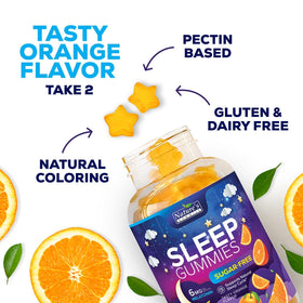 Gélifiés de sommeil Nature's Gummies avec des ingrédients naturels en arrière-plan