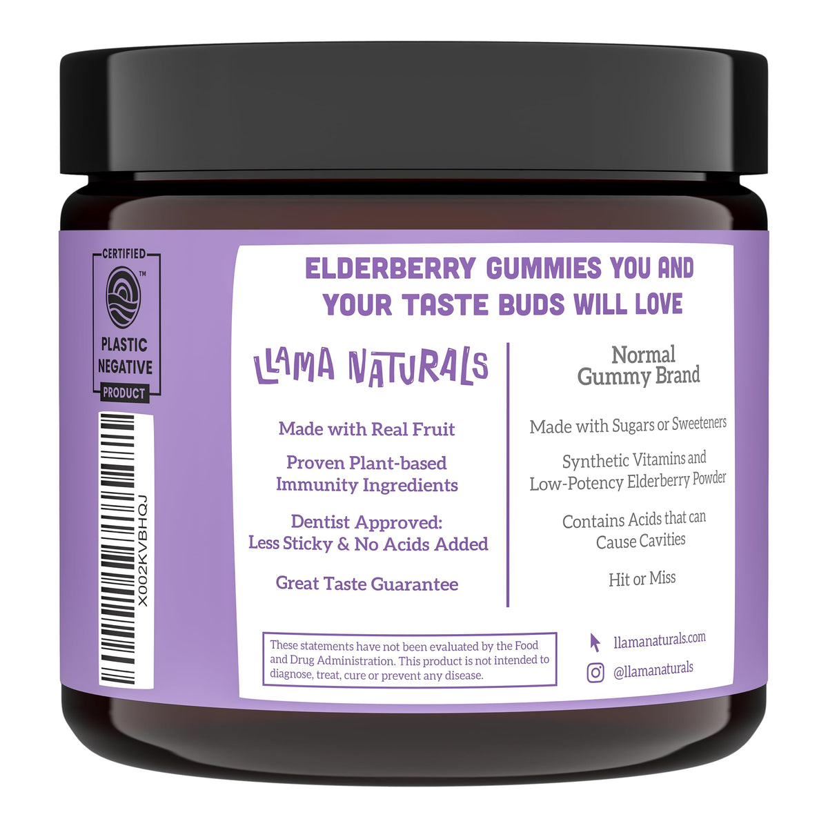 Gélifiés de sureau bio Llama Naturals, vue de dessus du pot